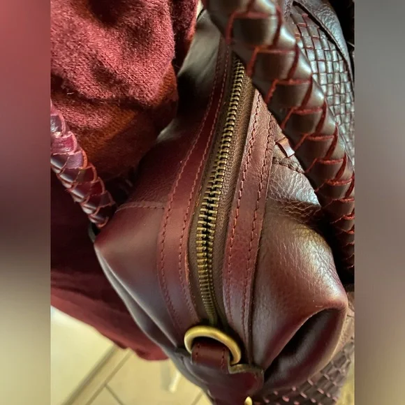 Patricia Nash Brown Leather Shoulder Bag with Woven Design